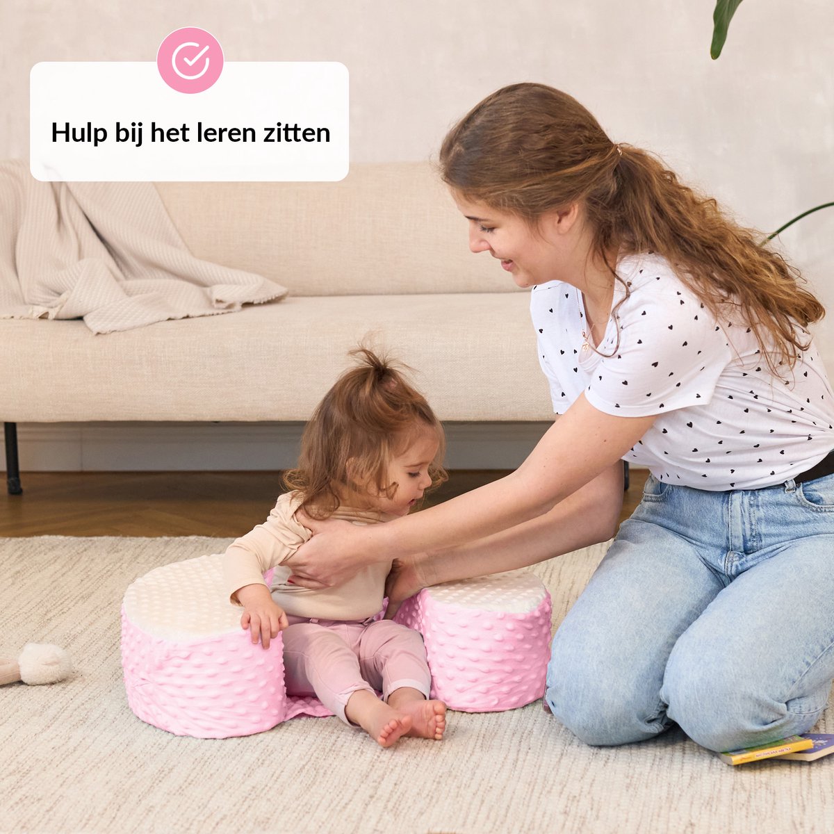 Opblaasbaar babyzitje voor baby's van 4 tot 24 maanden, met geïntegreerde luchtpomp, rugsteun, outdoorstoel, vloerstoel, cadeau, babyshower, roze konijn