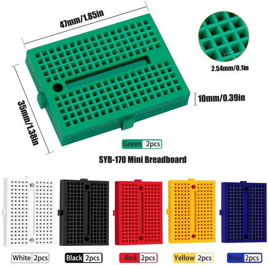 12 Stuks Solderless Prototype Kit 170 punten Mini Breadboard Kit voor ...