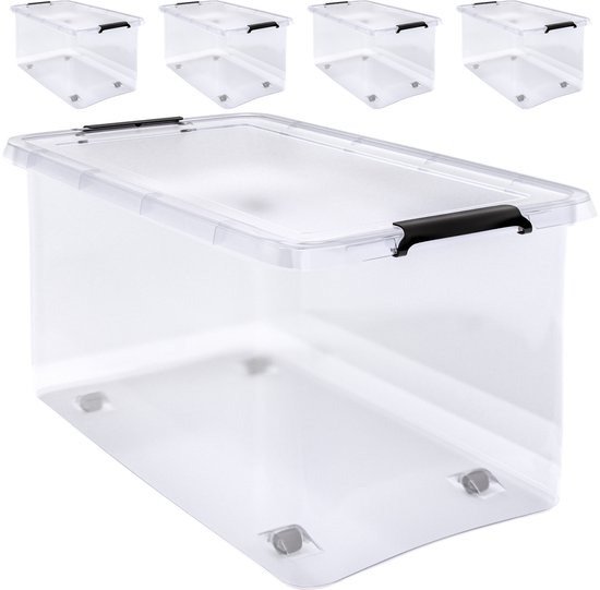 Deuba Opbergbox - Set van 4 Kunststof 60L 58x39x35cm - Transparant