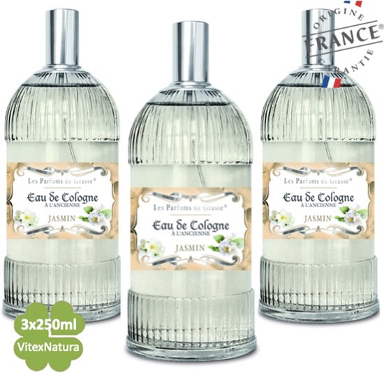 Jasmijn Eau de Cologne 3 x 250 ML | merk A L'Ancienne | unisex | multifunctioneel als parfum, roomspray en fris linnengoed | Franse Parfum de Grasse
