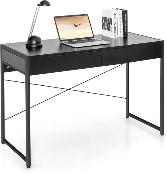 Grandder 100 cm, kleine computertafel met 4 stoffen laden, omkeerbaar bureau voor kinderen, jongeren en thuiskantoor, moderne werktafel voor slaapkamers en kleine ruimtes, wit
