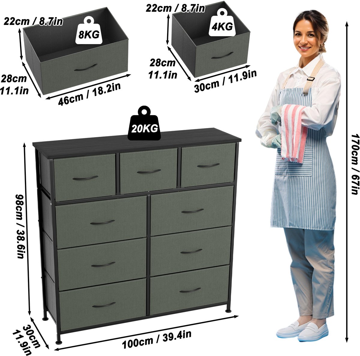 LYNCOHOME Ladekast met 4 laden, nachtkastje, dressoir, lade, opbergkast voor keuken, kantoor, hal, landelijke stijl