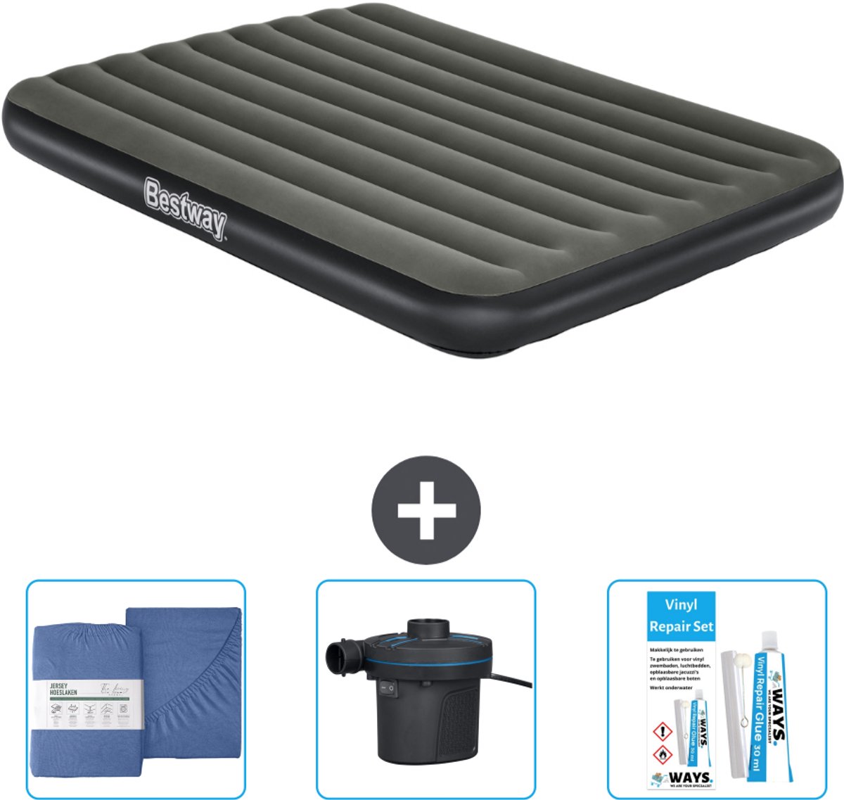Bestway luchtbed - 2-Persoons - 152 x 203 x 25 cm - Groen - Inclusief Hoeslaken - Pomp en Reparatieset