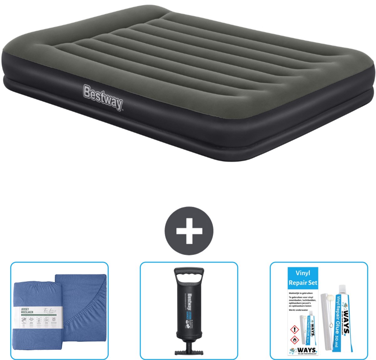 Bestway luchtbed - 2-Persoons - 152 x 203 x 36 cm - Groen - Inclusief Hoeslaken - Pomp en Reparatieset