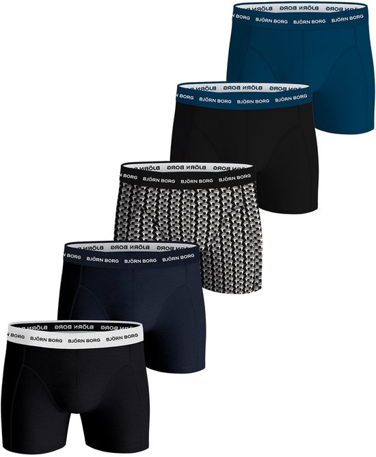 Björn Borg Cotton Stretch Boxershort Heren - Zwart/Blauw/Wit - 5 stuks - Heren onderbroeken - Boxer - Maat L