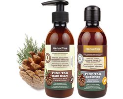 Herbal Time Dennenhars Shampoo + Haar Crème Voordeelverpakking 2 Stuks – Effectief tegen Psoriasis, Eczeem, Roos, Jeuk en Gevoelige Hoofdhuid – Kalmeert & Verlicht – 2 x 240ml