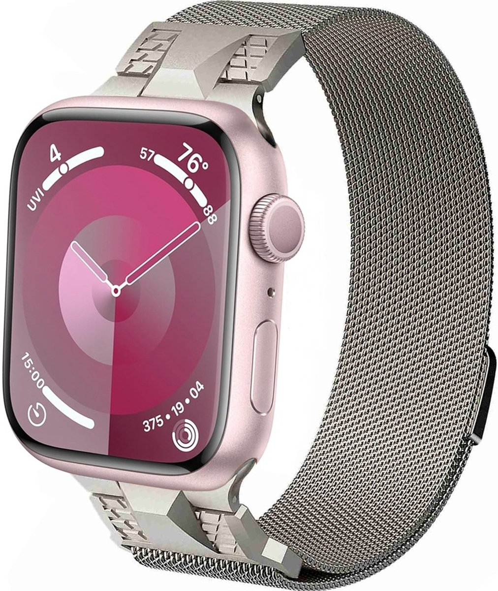 Mobigear Milanese Watch bandje geschikt voor Apple Watch Bandje Magneetsluiting | Mobigear Mecha Loop - 49/46/45/44 mm - Sterrenlicht