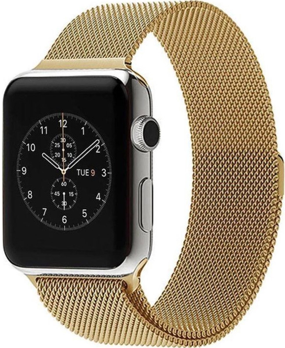 Mobigear Milanese Watch bandje geschikt voor Apple Watch Bandje Magneetsluiting | Mobigear Style Loop - 42/41/40/38 mm - Goud