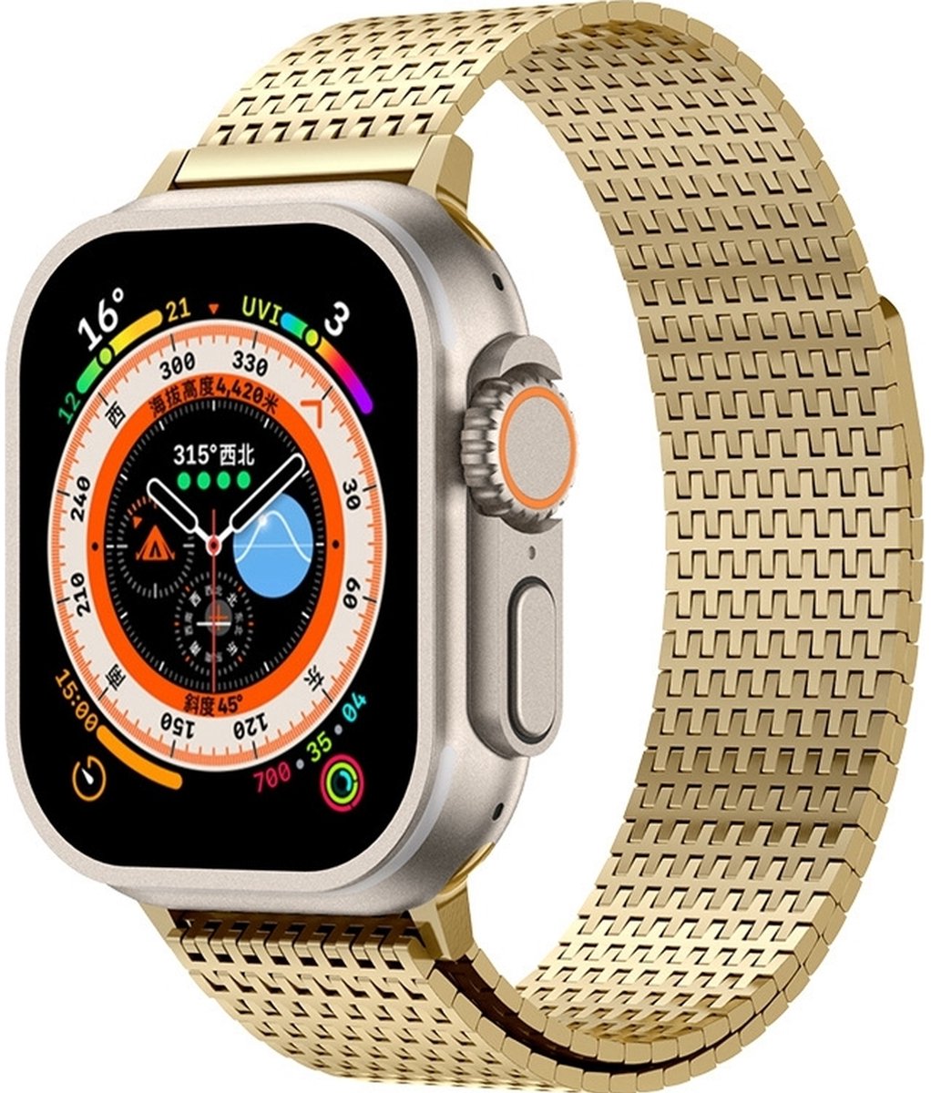 Mobigear Milanese Watch bandje geschikt voor Apple Watch Bandje Magneetsluiting | Mobigear Premium Loop - 49/46/45/44 mm - Goud