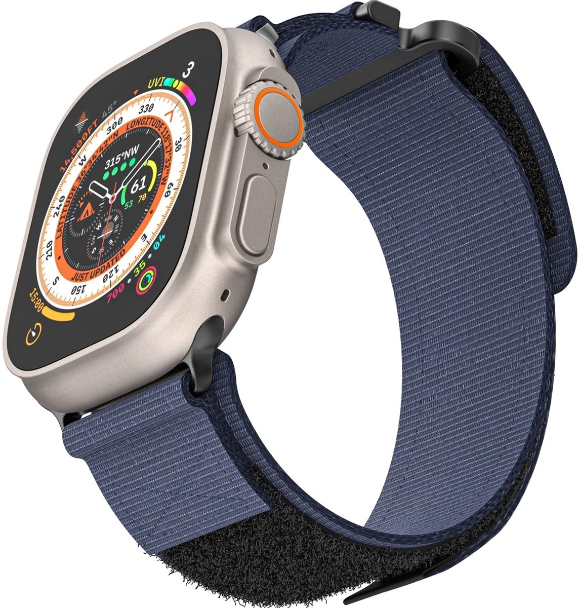 Mobigear Nylon Watch bandje geschikt voor Apple Watch Bandje Klittenbandsluiting | Mobigear Outdoor - 42/41/40/38 mm - Donkerblauw