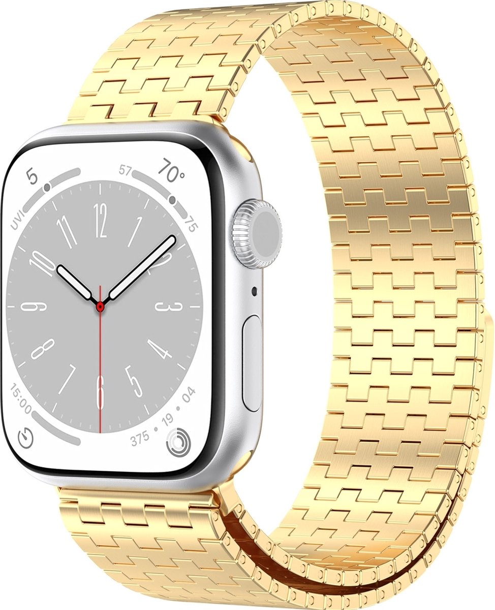 Mobigear Stalen Watch bandje geschikt voor Apple Watch Bandje Magneetsluiting | Mobigear London - 49/46/45/44 mm - Goud