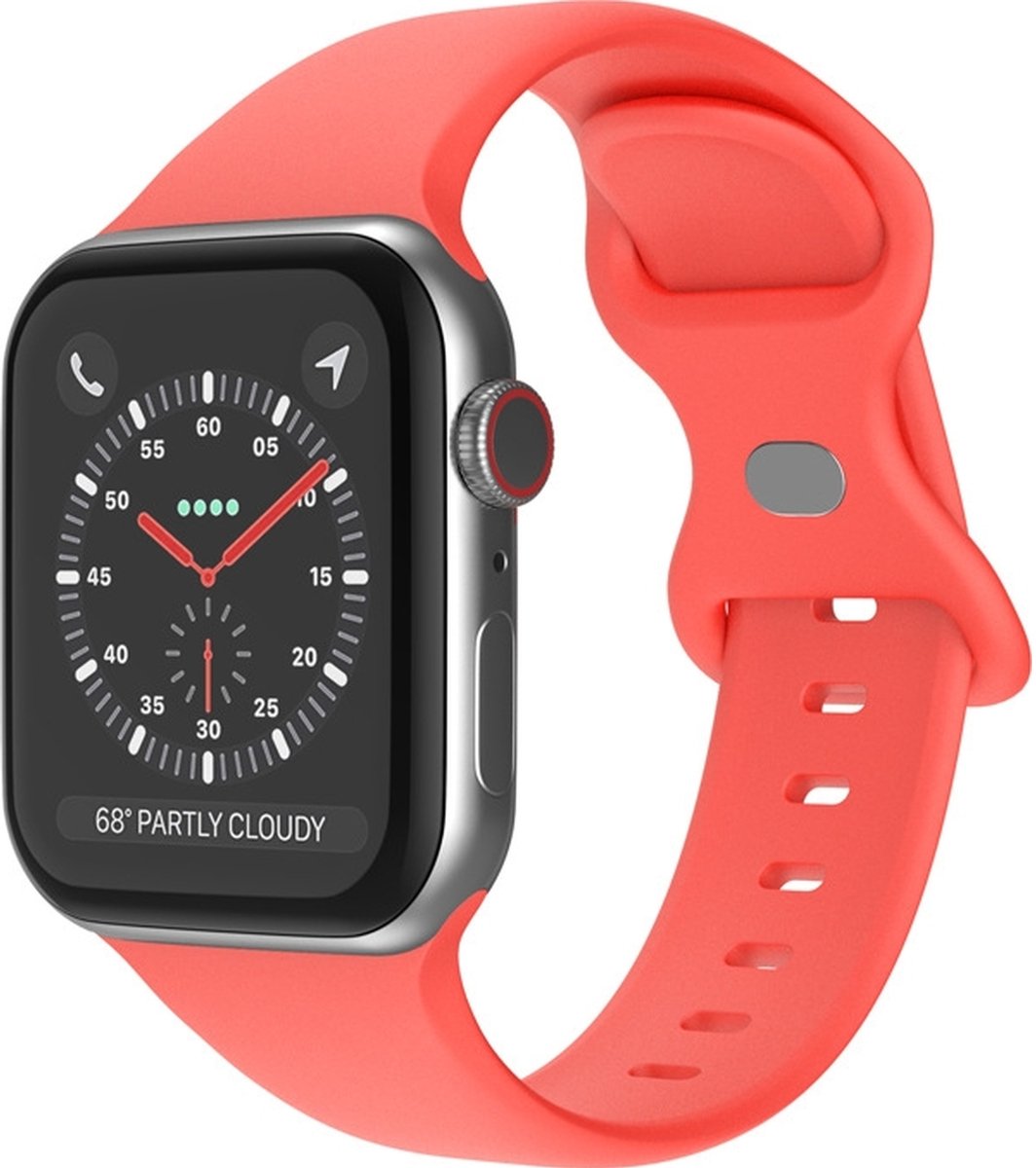 Mobigear Siliconen Watch bandje geschikt voor Apple Watch Bandje Druksluiting | Mobigear Sport Dual - 42/41/40/38 mm - Koraal