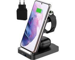 iSetchi Draadloze 3-in-1 Oplader met 15 Watt Snelladen - Laadstation - Qi Oplaadstation - Snellader - Wireless Fast Charger Geschikt voor Samsung telefoon, Galaxy buds & Samsung smartwatch