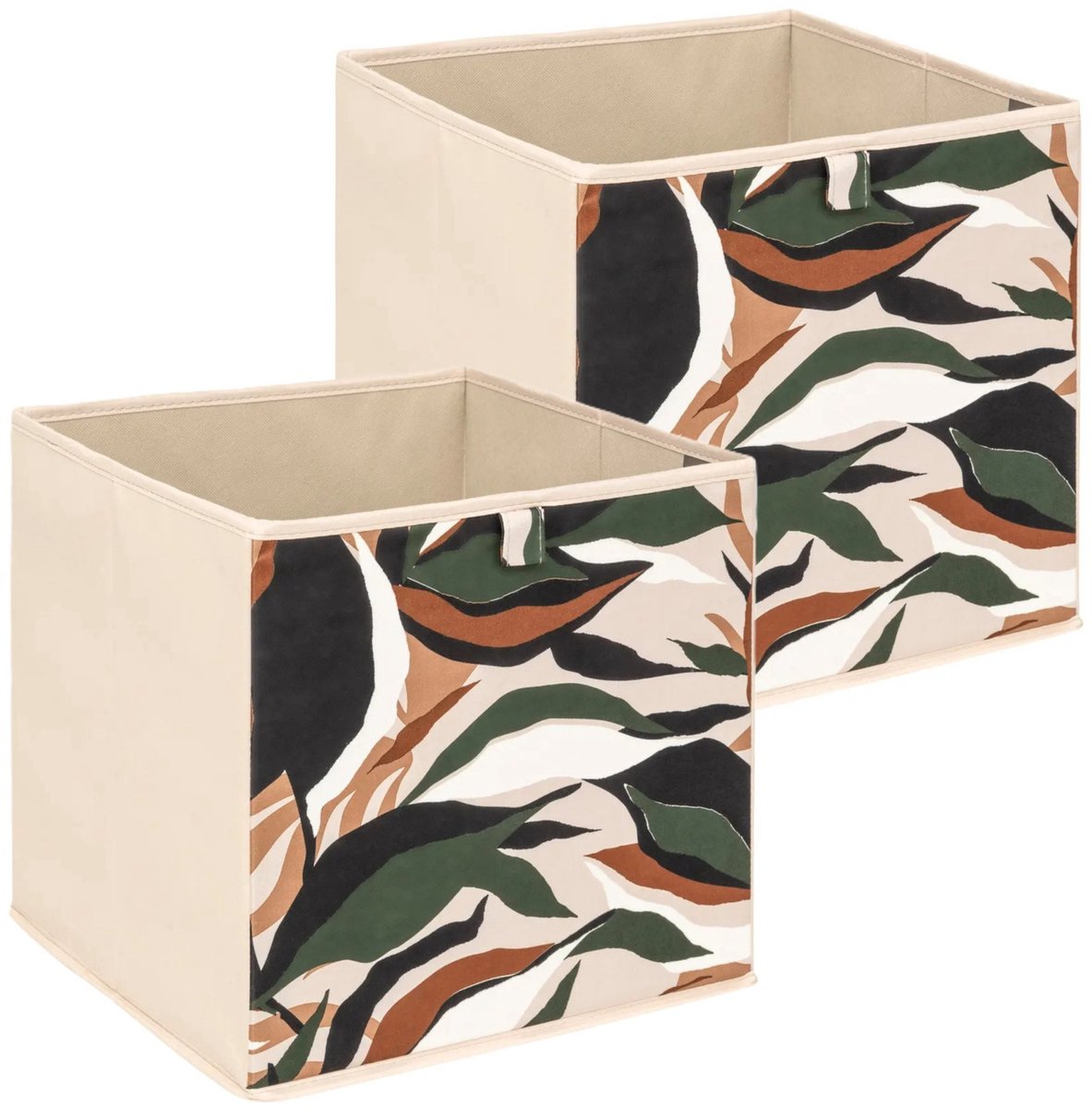 5Five Opbergbox kastmand - 2x - beige/botanic - 31 x 31 x 31 cm - opbergers/kastmanden