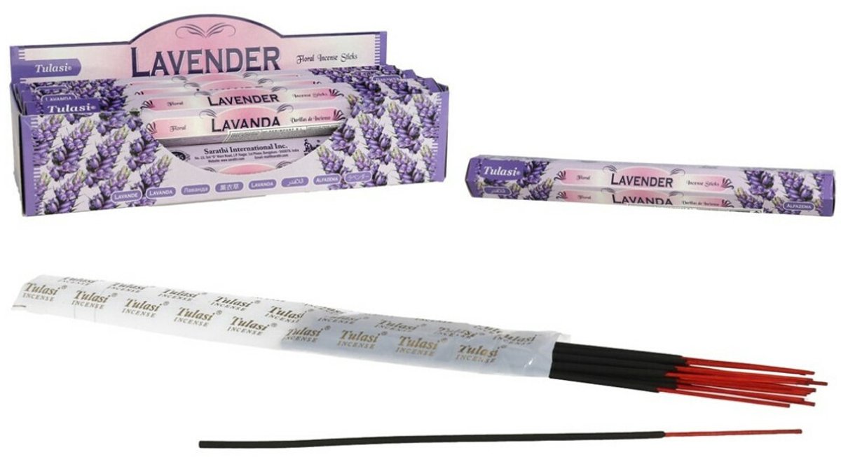 Tulasi Wierook sticks in huisgeur Lavendel - 20x sticks van 22 cm - Ontspannend - 24 grams - Ontspannend - Kalmerend - stokjes