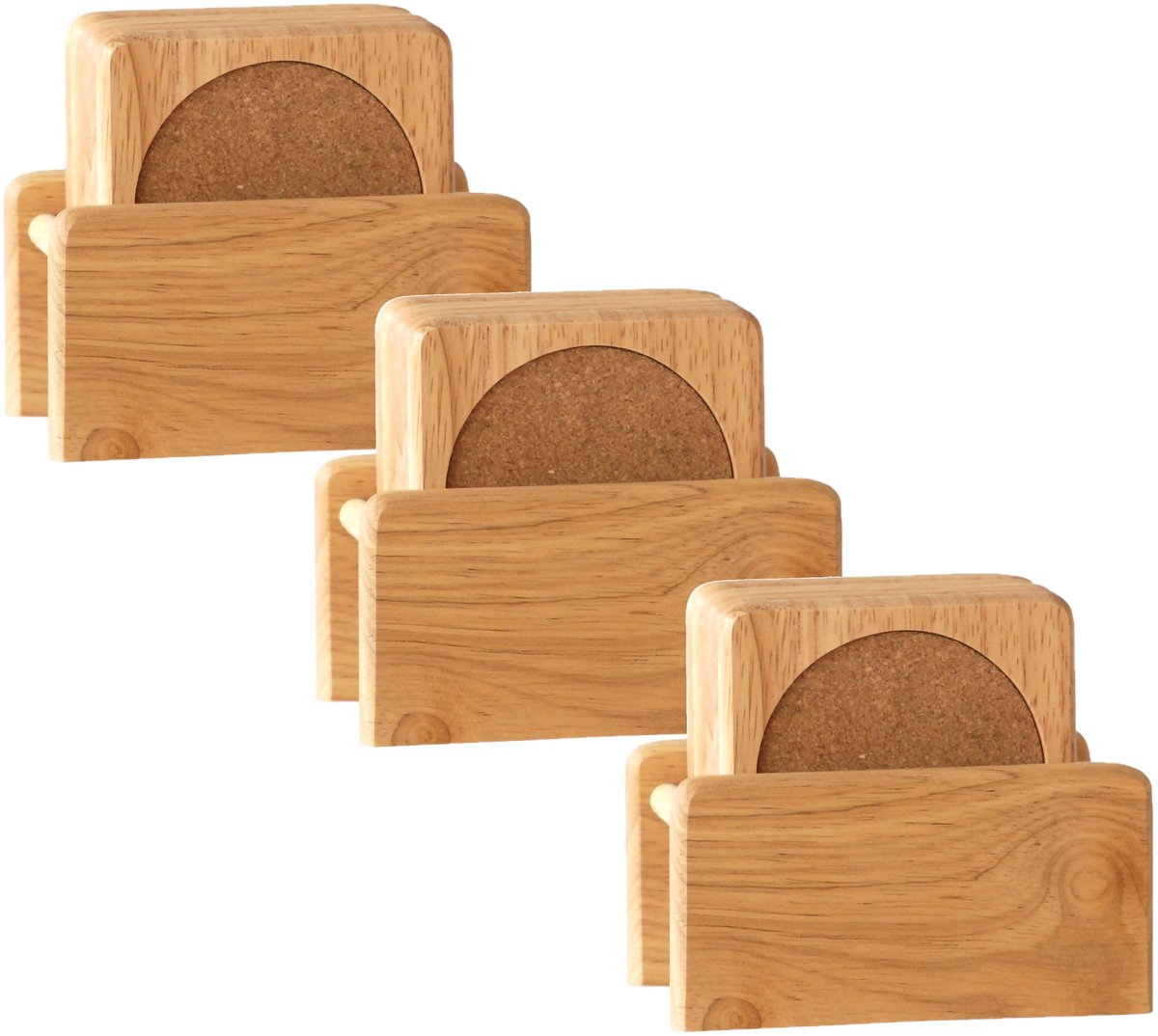 Set van 18x glazenonderzetters hout in houder 10 cm