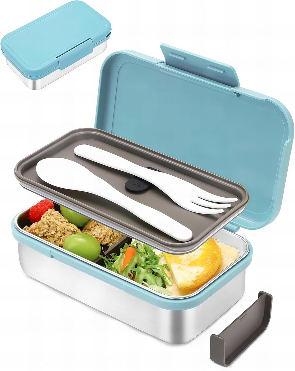 Roestvrijstalen lekvrije lunchbox met scheidingswanden voor meisjes - Blauw, 900 ml