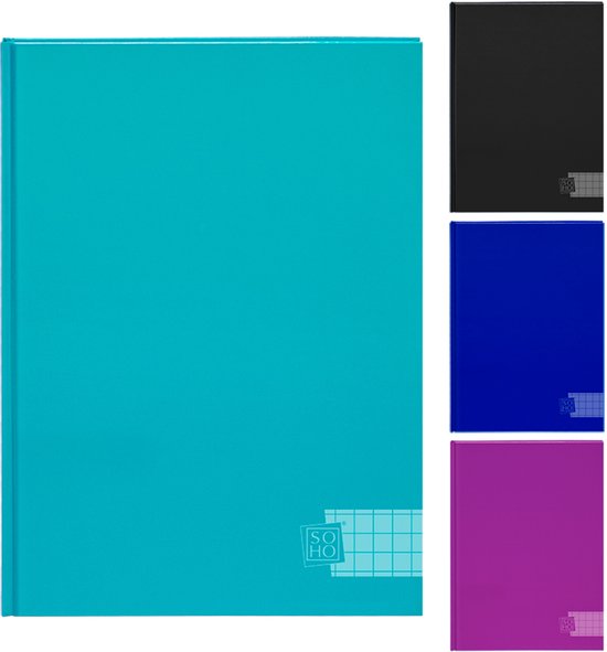 SOHO Schrift met harde kaft – Collegeblok – Ruitjespapier – Notitieblok – 10mm ruit – Voorzien van kantlijn - 160 pagina’s – A4 – Trend