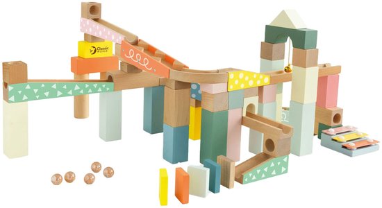 Classic World houten knikkerbaan bouwset - 62-delig educatief speelgoed.