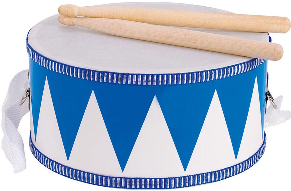 Goki Houten Trommel met Stokken Blauw/Wit