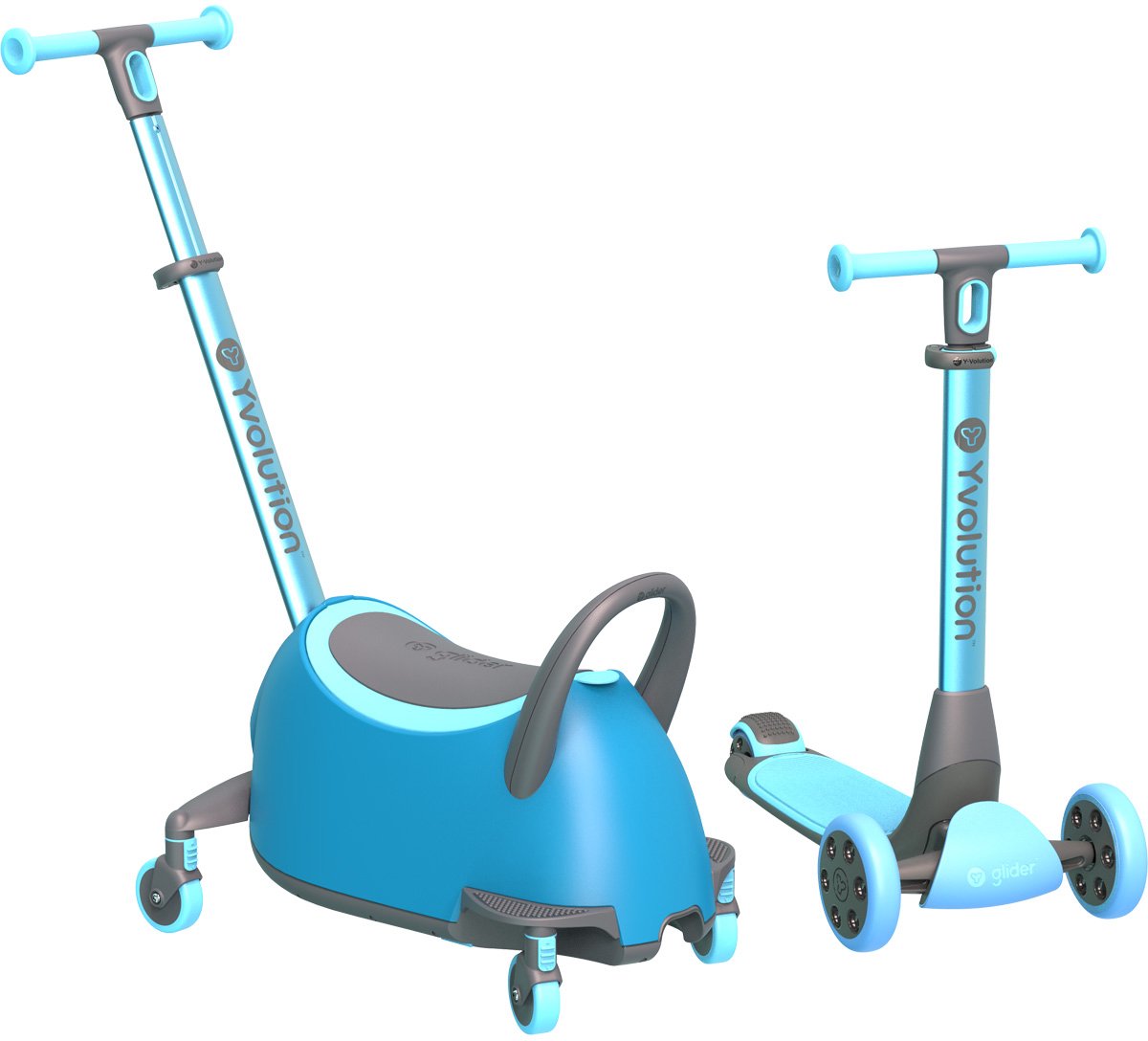 Yvolution – Yglider Luna - 5-in-1 - Blauw - Multifunctionele stepscooter