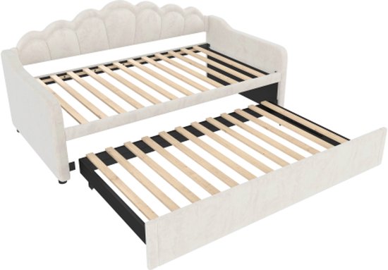 Idemon Dagbed, 90 x 200 cm, dagbed met uittrekbaar bed, slaapbank met twee laden, eenpersoonsbed (zonder matras), linnen, minimalistische styling ( beige