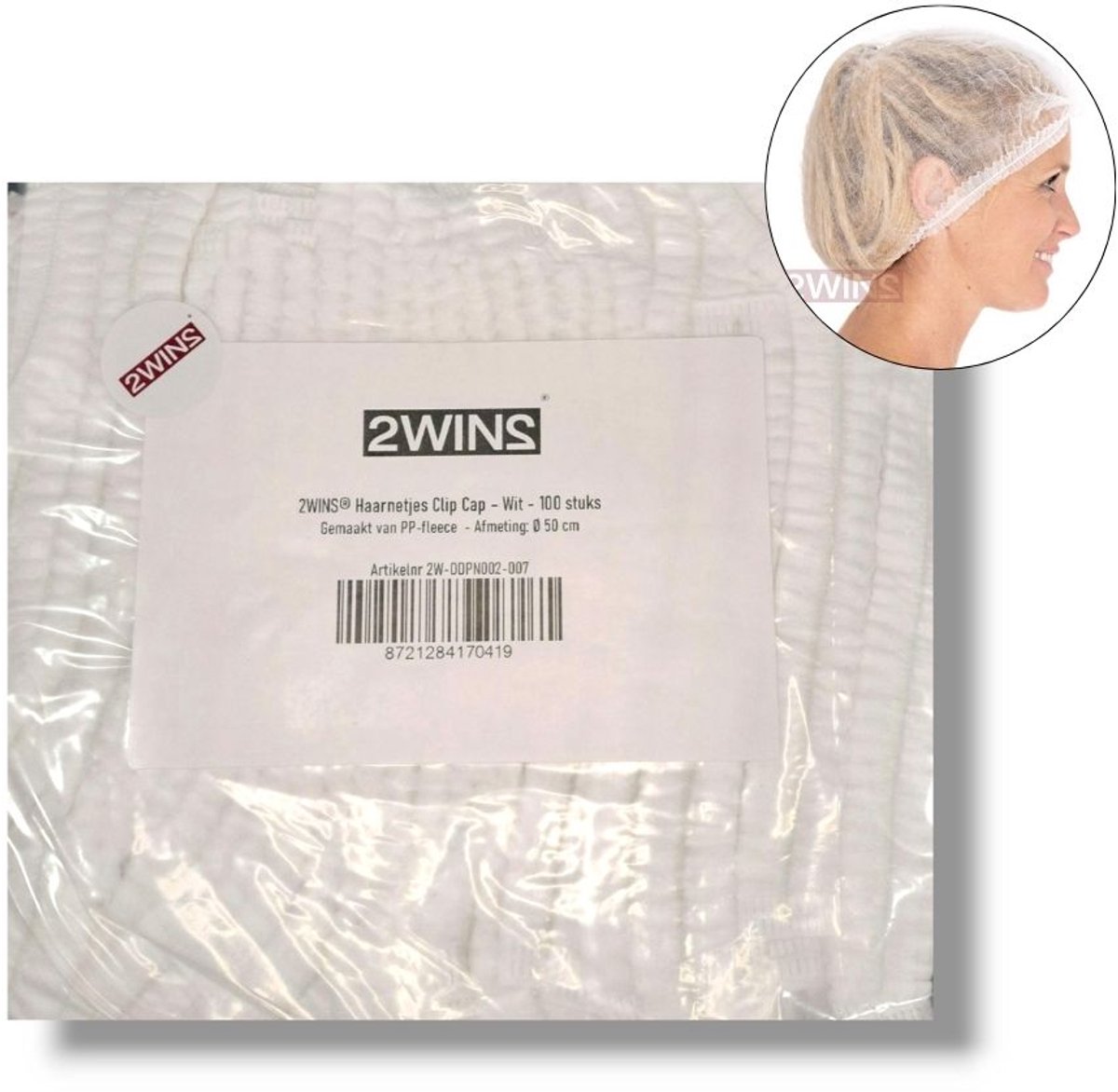 2WINS® - 100 Witte Wegwerp Haarnetjes - non-woven - Latexvrij - Clip Caps (B1)