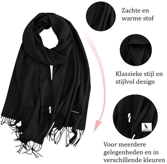 San Vitale® - Luxe Sjaal - Pashmina Shawl - Cashmere/Kasjmier Mix - Omslagdoek - Zwart