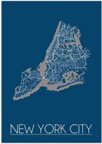 DesignClaud New York City Plattegrond poster Blauw A2 + Fotolijst wit