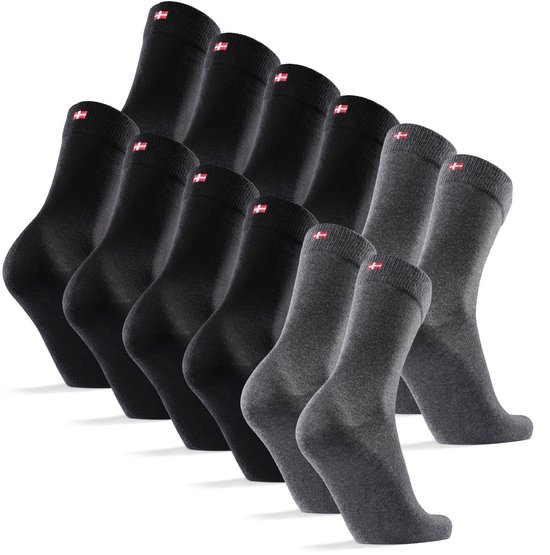 Chaussettes en coton DANISH ENDURANCE pour hommes et femmes - 6 paires - Super douces - Zwart et Grijs - Tailles 43-47