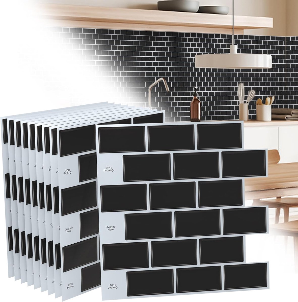Aufun Tegel Stickers Keuken Tegel Stickers 3D Zelfklevende Tegel Stickers Muur Stickers voor Badkamer Plafond Tegels Keuken (Type D)