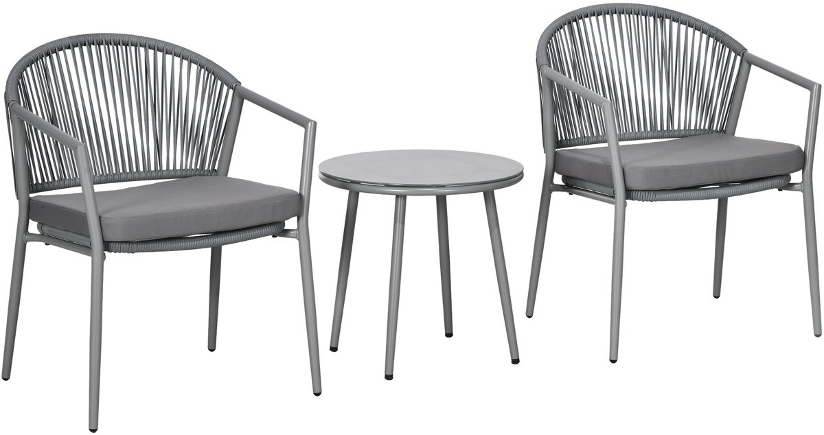 Outsunny Rattan Bistroset Stahl, PE Rattan Hellgrau
