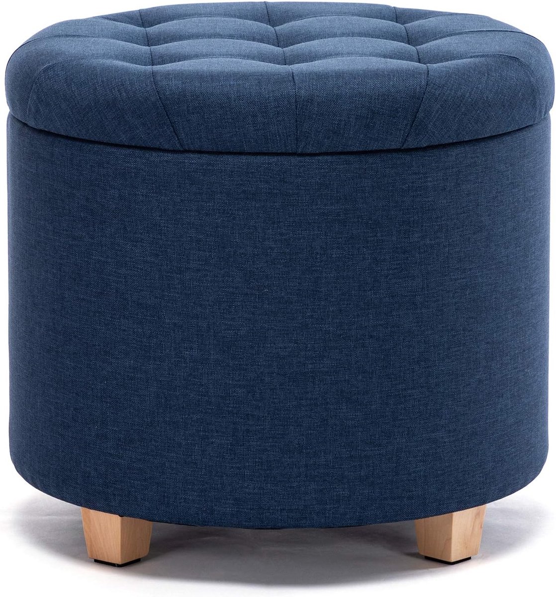 Ronde Ottomaanse Opbergkruk - Marineblauw - 45 cm - Linnen
