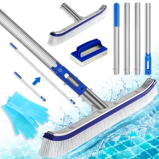 Brosse de nettoyage pour piscine avec poteau en aluminium réglable de 43 cm, dos en acier inoxydable renforcé