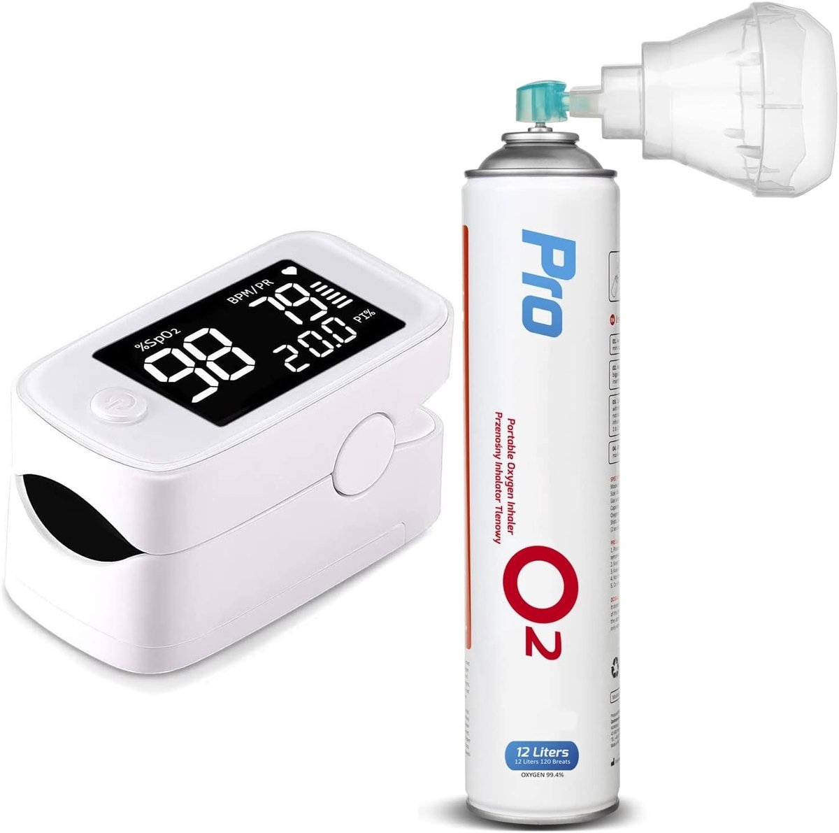 Pulsoximeter met HD LED-display en Zuurstofblik 14L - Vingerpulsoximeter voor Nauwkeurige Metingen