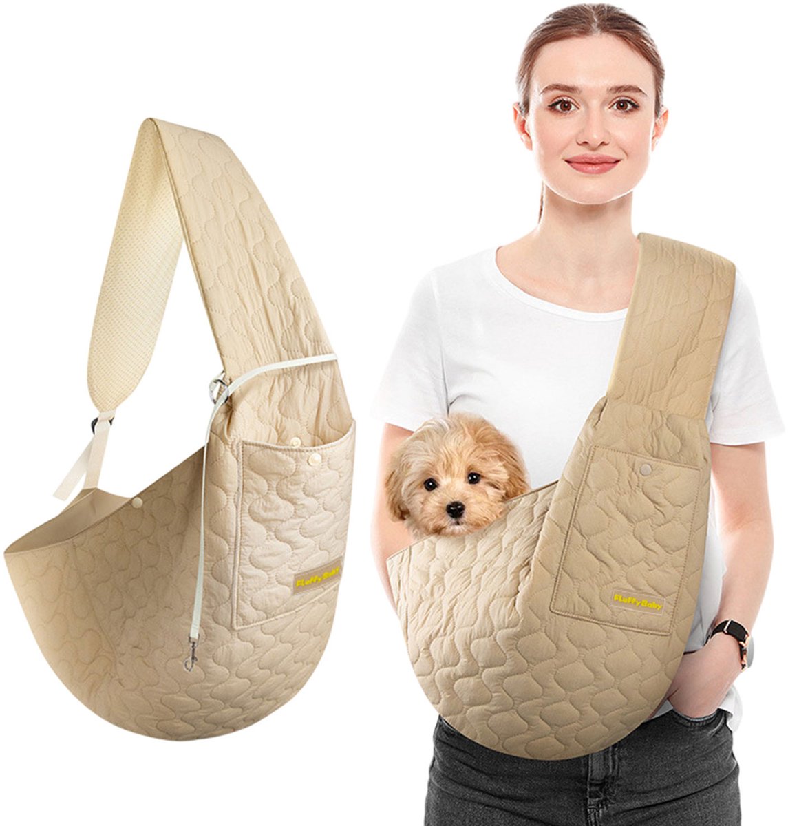 MAGICSHE Handvrije Hondentas tot 6,5 kg - Honden Draagtas voor Kleine Hond en Kat met Verstelbare Schouderband - voor Wandelen Reizen Buiten - Khaki