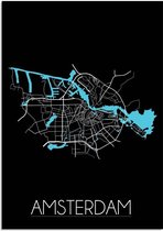 DesignClaud Plattegrond Amsterdam Stadskaart poster Wanddecoratie - Zwart - A4 + fotolijst zwart (21x29,7cm)