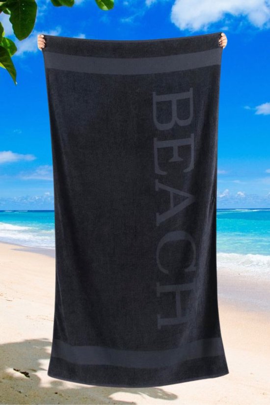 Strandlaken Beach XL Zwart Extra groot - 100 x 200 cm - Hoogwaardig Katoenen Strand Handdoek - Extra zacht - Sneldrogend Badhanddoek - Ideaal voor Strand, Sauna, Zwembad, Vakantie en Sport - Badlaken