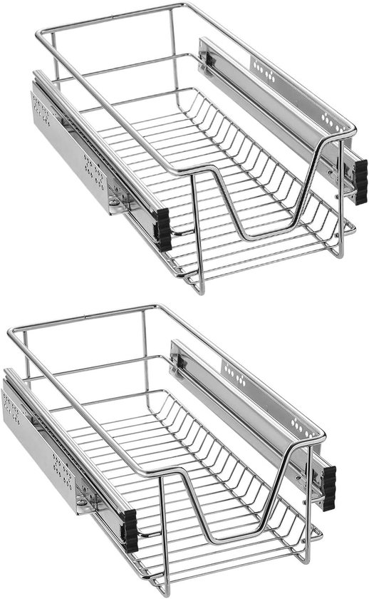 NAIZY 2x Telescopische Lade 30cm Breed Toepasbare Keukenlade Zilveren Keukenplank Gemaakt van Massief Roestvrij Staal Keukenkast Uittrekbare Keukenkast (Werkelijke Breedte 27cm, 2 Stuks)