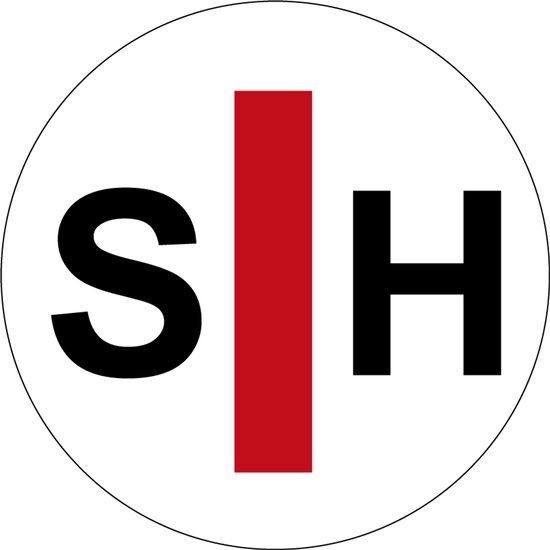Wit rond bord met zwarte letters S en H, gescheiden door een rode verticale streep.