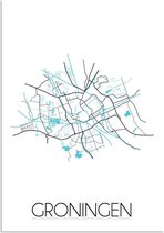 DesignClaud Plattegrond Groningen Stadskaart poster Wanddecoratie - Wit - A2 + fotolijst zwart (42x59,4cm)