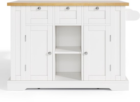 Mobiele keukentafel, 132 cm, landelijke stijl, klapplank