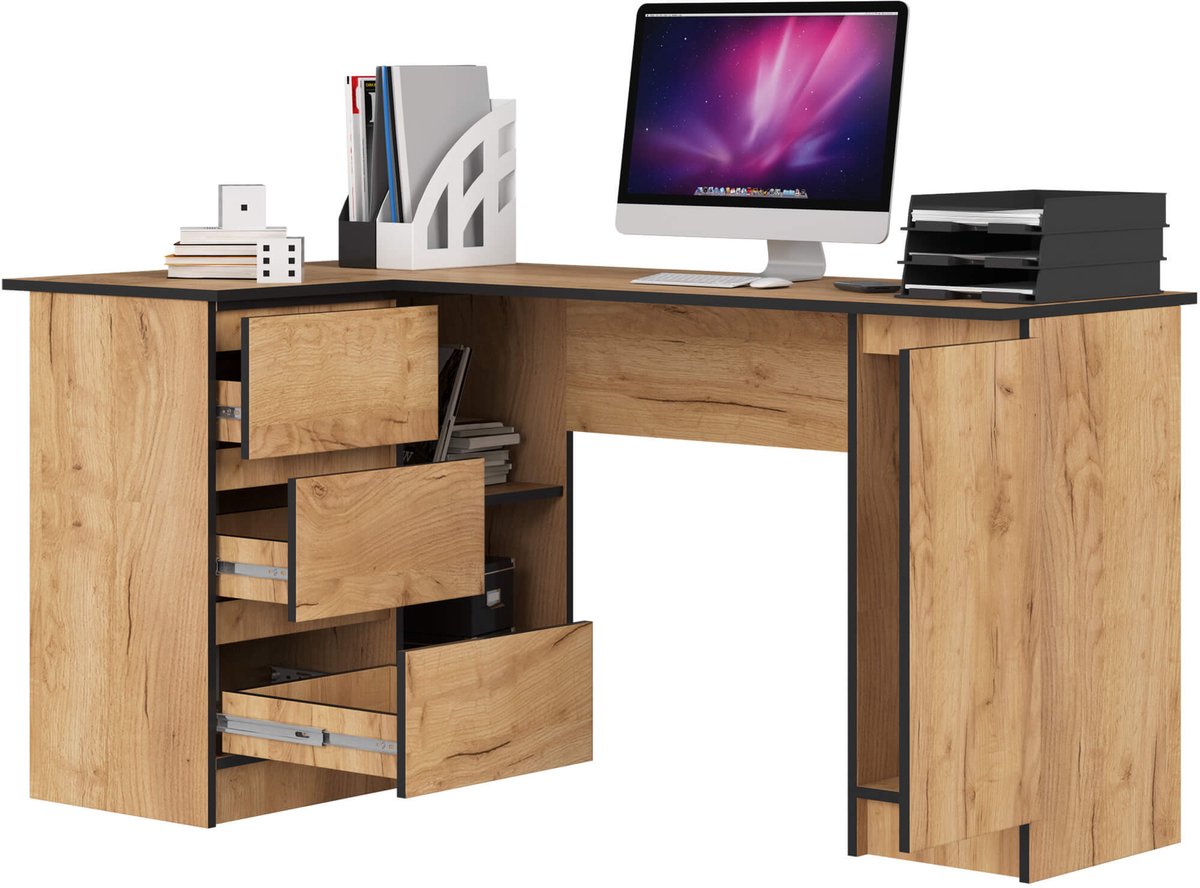 Akord Hoekbureau Links B20 / Computerbureau / Computer Tafel / Bureautafel Links / Craft Eik / 155 x 77 x 85 cm