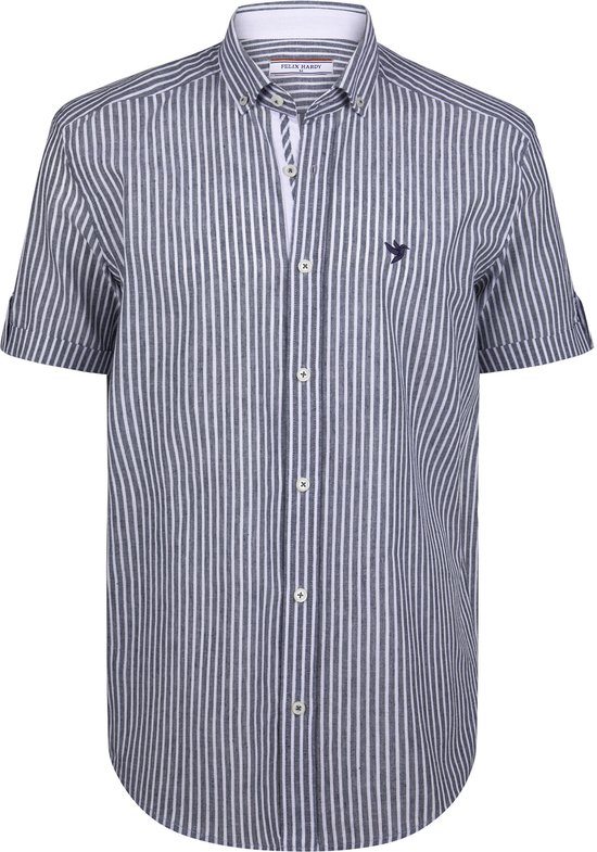 Chemise Felix Hardy - Rayée - Popeline de Katoen et lin - Manches courtes Homme Bleu marine - S
