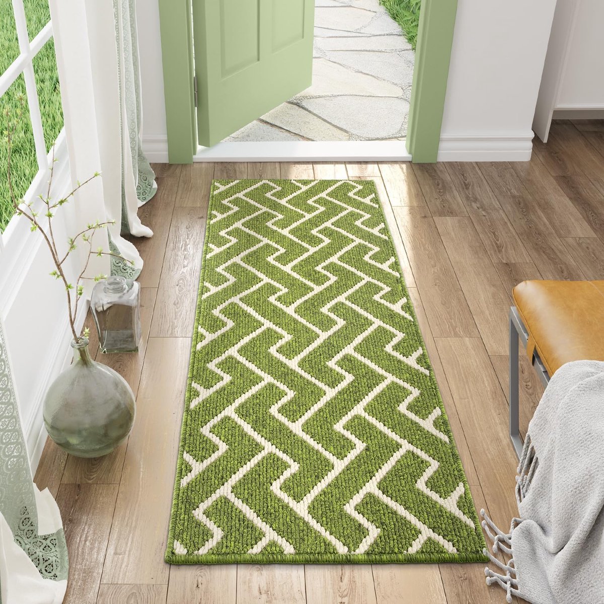 Famanu Deurmatten voor Binnen, 50x120cm, Antislip Achterkant,Vuilvangmat,Absorberende Antislipdeurmat voor Ingang,Binnen,Keuken,Voordeur,Huisdieren en Tuin (Sage Green) GROEN
