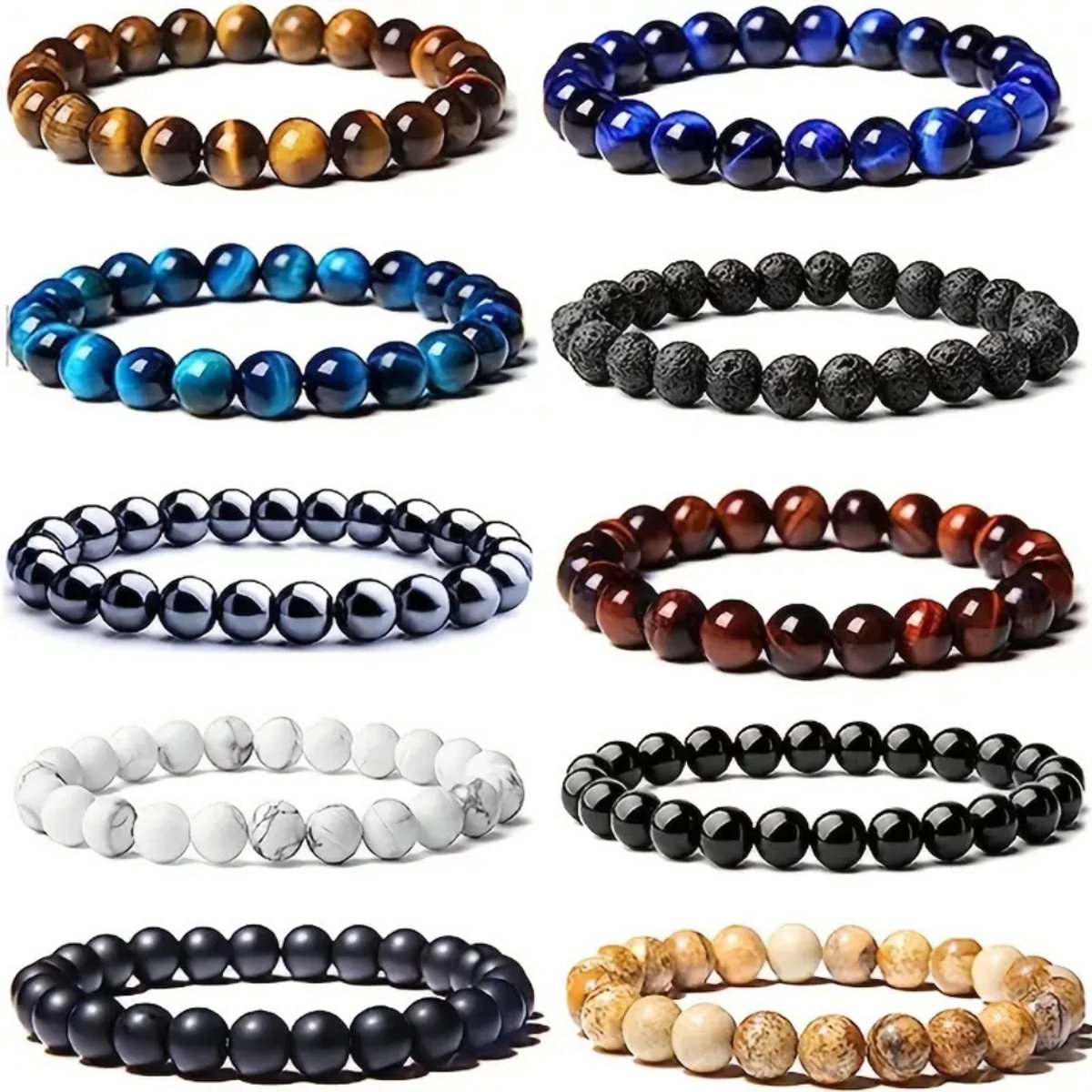 Bovista Armband - Staal - Nep Zilver - Heren - 10 Pcs - Kralen