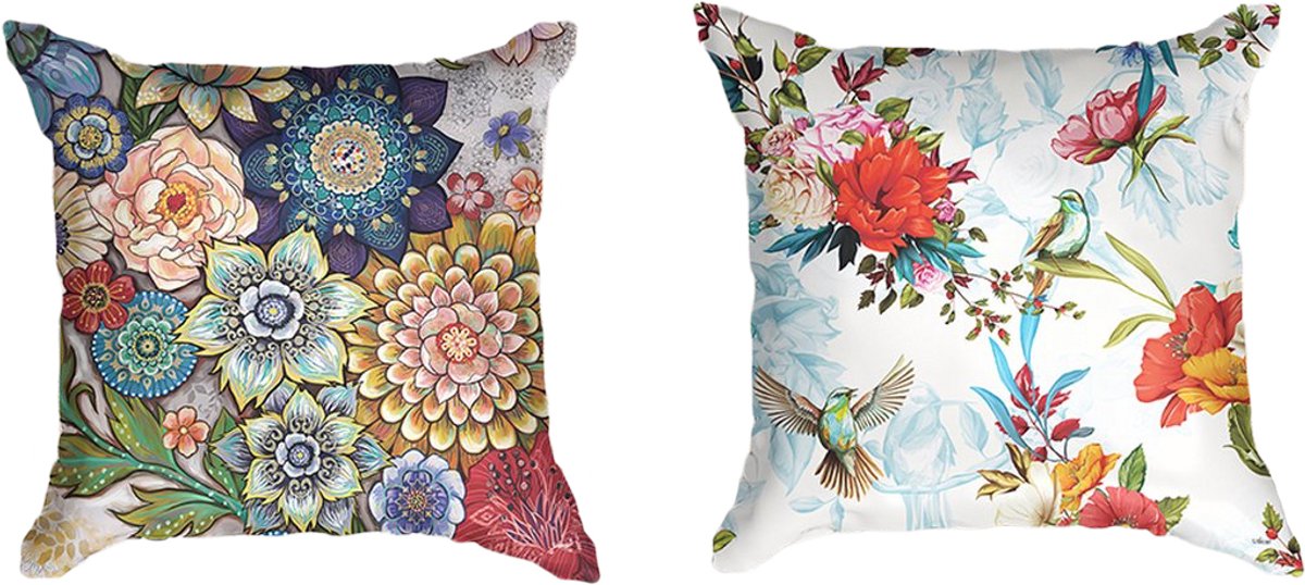 Ulticool - Kussenhoes - Bloemen Natuur Kunst - Set van 2 Kussens - Exclusief Kussenvulling - Sierkussens 45x45 cm - Sierkussenhoes Accessoires - Lente - Kussentjes Bank - voor Decoratie Woonkamer Slaapkamer - Veelkleurig