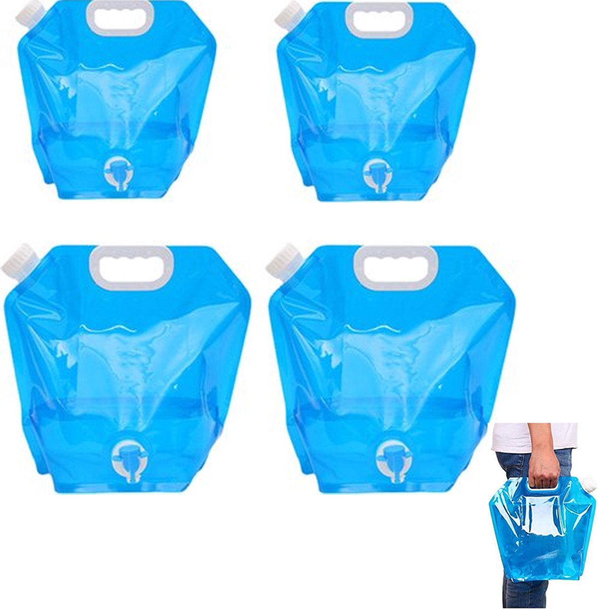 Opvouwbare waterjerrycan -4stuks Waterreservoirs Set -5 en 10 Liter Flexibele Waterjerrycan met Dicht Deksel en Kraanschakelaar -Waterreservoir voor nood -Outdoor life - Noodpakket -Noodpakket voor thuis --Draagbare Drinkwaterzak voor Noodsituaties