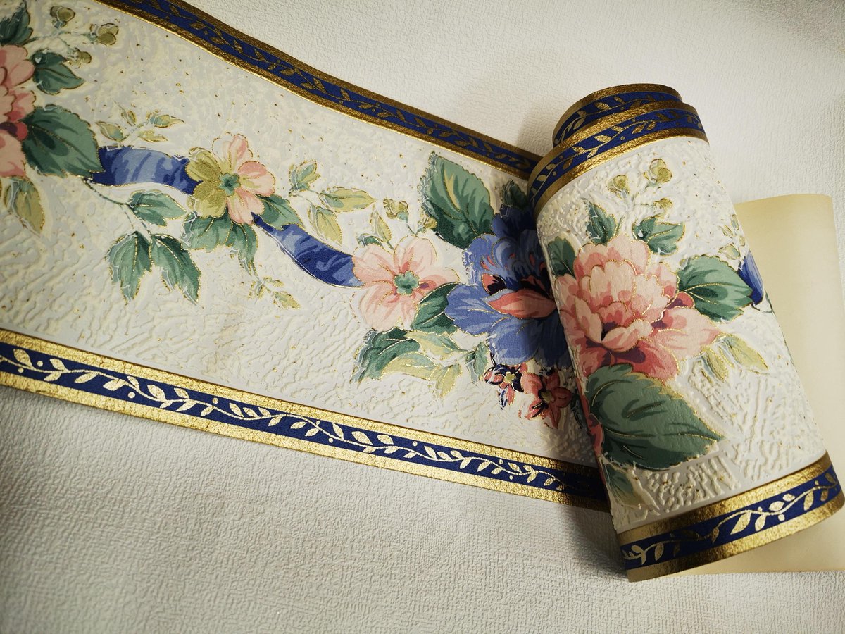 Behangrand blauw goud groen