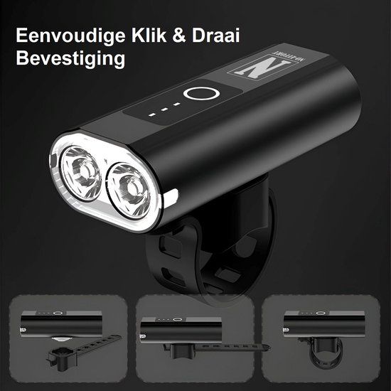NO-EFFORT Fietsverlichting Set - Fietslamp Voorlicht en Achterlicht - 2600 mAh - USB Oplaadbaar - 500 Lumen –Geschikt voor MTB en Racefiets - Fietslampjes Voor en Achter - Waterdicht — afbeelding 2